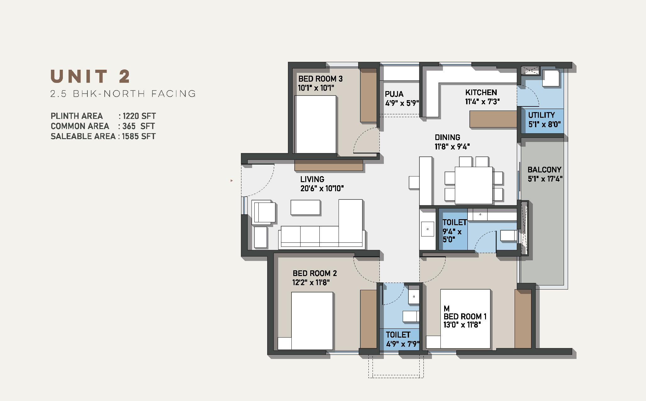 Configuration C – 3 BHK Floor Plan