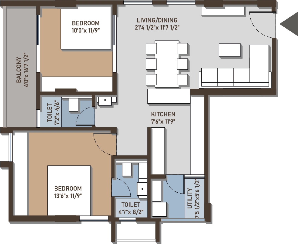 Configuration A – 2 BHK Floor Plan